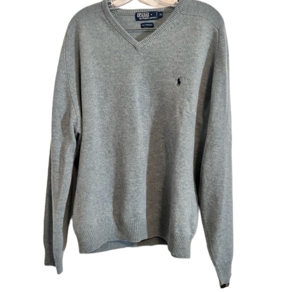 Polo Ralph Lauren Men's Gray Lamb Wool V-Neck Long Sleeve Sweatshirt Sz XL - Picture 2 of 6